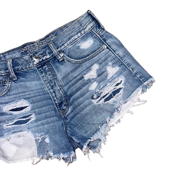 American Eagle Distressed Womens Shorts 6 Vtg Hi Rise Festival Bootie Button Fly - Picture 3 of 7